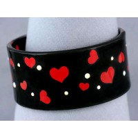 Bangle - Acrylic Bangle w/Enamel Hearts & Rhinestones Bracelets - Black - BR-OB00139BLK