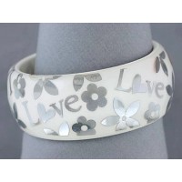 Bangle - Acrylic Bangle w/Loves &Flowers Bracelets - White - BR-OB00182WHT