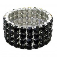 4-Line Crystal Stretchable Bracelet - Black - BR-39SS-S4BK