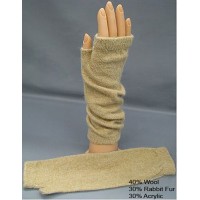 Gloves - Fingerless Wool /Rabbit Fur Opera Glove - Camel Color - GL-1002CM