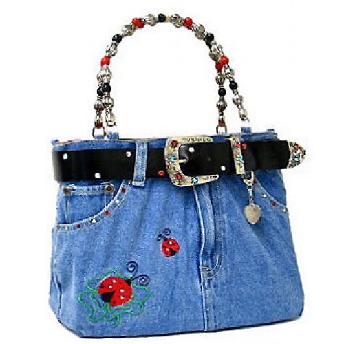 Denim Jean Purse W/ Belt & Key Chain/ Lady Bug - BG-BJ115M (BG-ABJ15M)