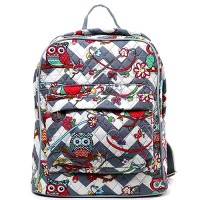 Quilted Cotton Backpack - Owl & Chevron Printed - Grey - BG-OW402GY