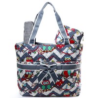 Quilted Cotton Diaper Bag - Owl & Chevron Printed - Grey - BG-OW604GY