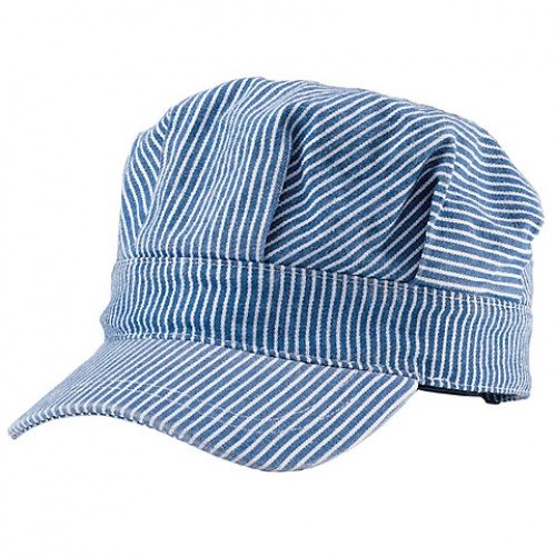 Newsboy Hats - Denim Washed Cap w/ Blue/White Stripes - HT-2110BL
