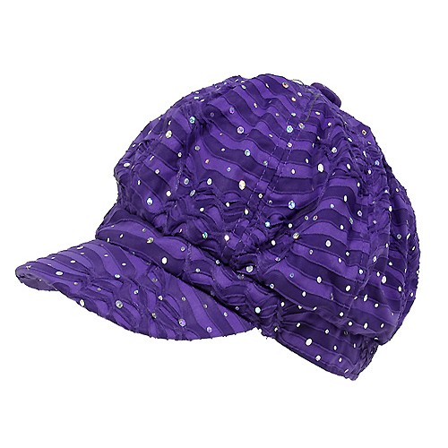 Newsboy Hat W/ Beads - Purple - HT-5765PL