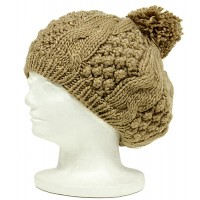 Cap - Knitted Beanie w/ Pom Pom - Camel - HT-H1282CA