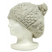 Cap - Knitted Beanie w/ Pom Pom - Off White - HT-H1282OWT