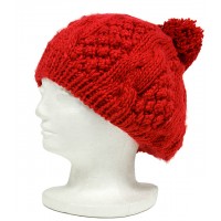 Cap - Knitted Beanie Caps w/ Pom Pom  - Red -  HT-H1282RD