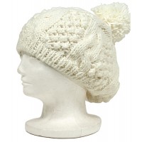 Cap - Knitted Beanie w/ Pom Pom - White - HT-H1282WT