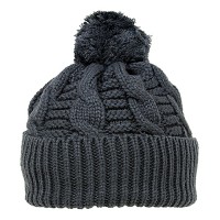 Cap - Knitted Beanie w/ Pom Pom - Dark Gray - HT-H1285DGY