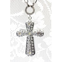 Cross Charm Necklace - OPQ Paved With Crystals - Silver - NE-AACN6312S