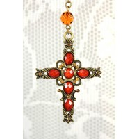 Beaded Cross Necklace + Earring Set - Topaz - NE-ACQN4679G