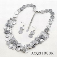 20" Multi Layer Silver Discs Necklace & Earrings Set - NE-ACQS1080R
