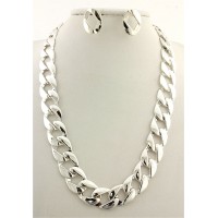 18" Link Necklace & Earrings Set - Silver - NE-MS3410S