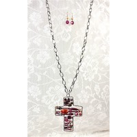 Beaded Cross Necklace & Earring Set - Amethyst - NE-OS00020SVAMY