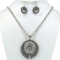  Western Style - Casting Loop Necklace & Earrings Set w/ Rhinestone Disc - NE-OS01539ASCRY