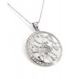 T-Bear w/ Circle Charm Crystals Necklace- Rhodium Plating - Clear - NE-N4204CL