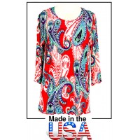 Merrow Top with 3/4 Sleeve, Paisley Print – Coral & Turquoise color - ATP-MT9503