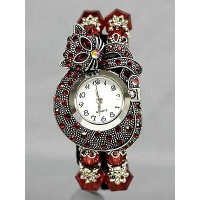 Bracelet Watch - Rhinestone Kitty - Red - WT-KH01407RD