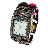 Bracelet Watch - Rhinestones w/ Multi Beaded Stretchable Bracelet - Multi - WT-KH11486MT