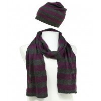 Hat & Scarf Set - Knitted Stripes Set - HTSF-TO103PLGY